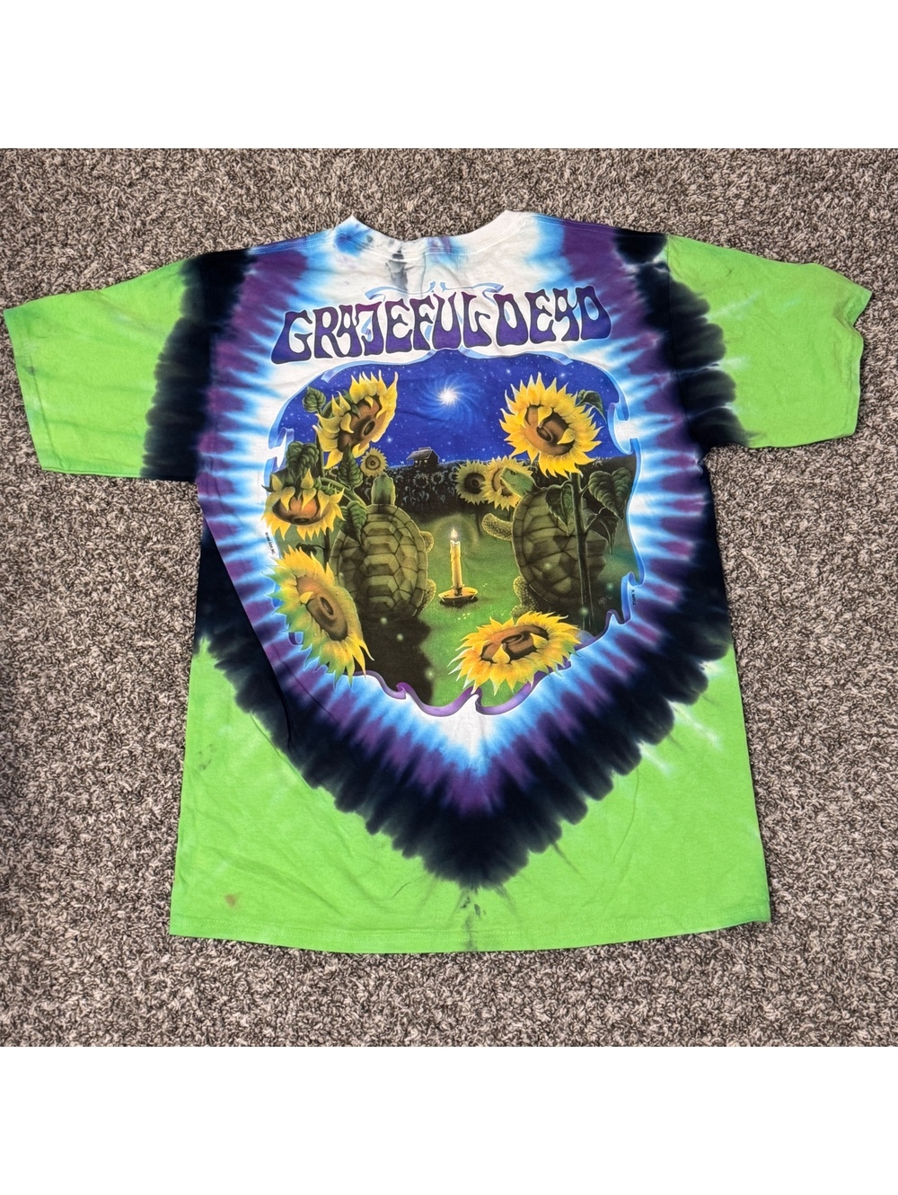 Grateful Dead Tie Dye T-Shirt Dancing Bears Sunflower Turtles Double Sided L